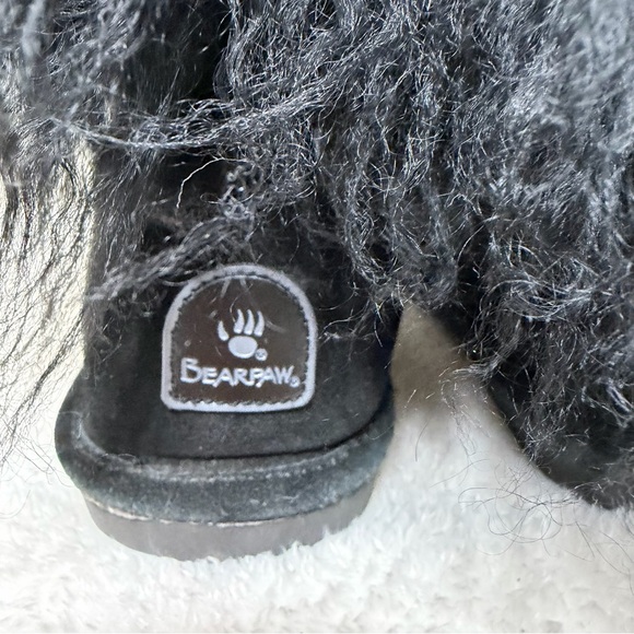 Bearpaw Boo Bootie Winter Boot Fuzzy Lamb Fur Cuff Suede Black Size 9 - Picture 8 of 16